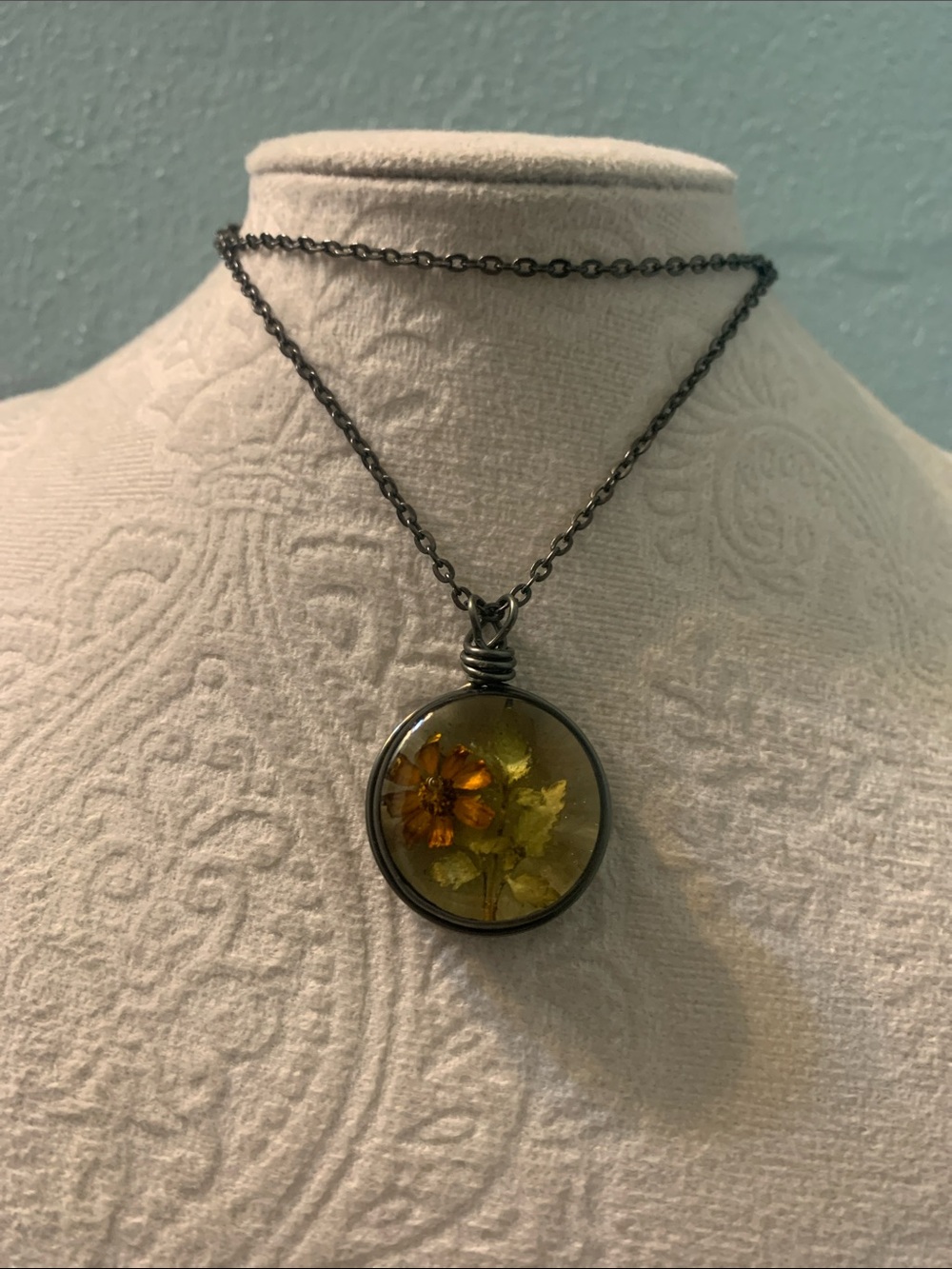 Orange Floral Resin Pendant Necklace October  - Women Jewelry